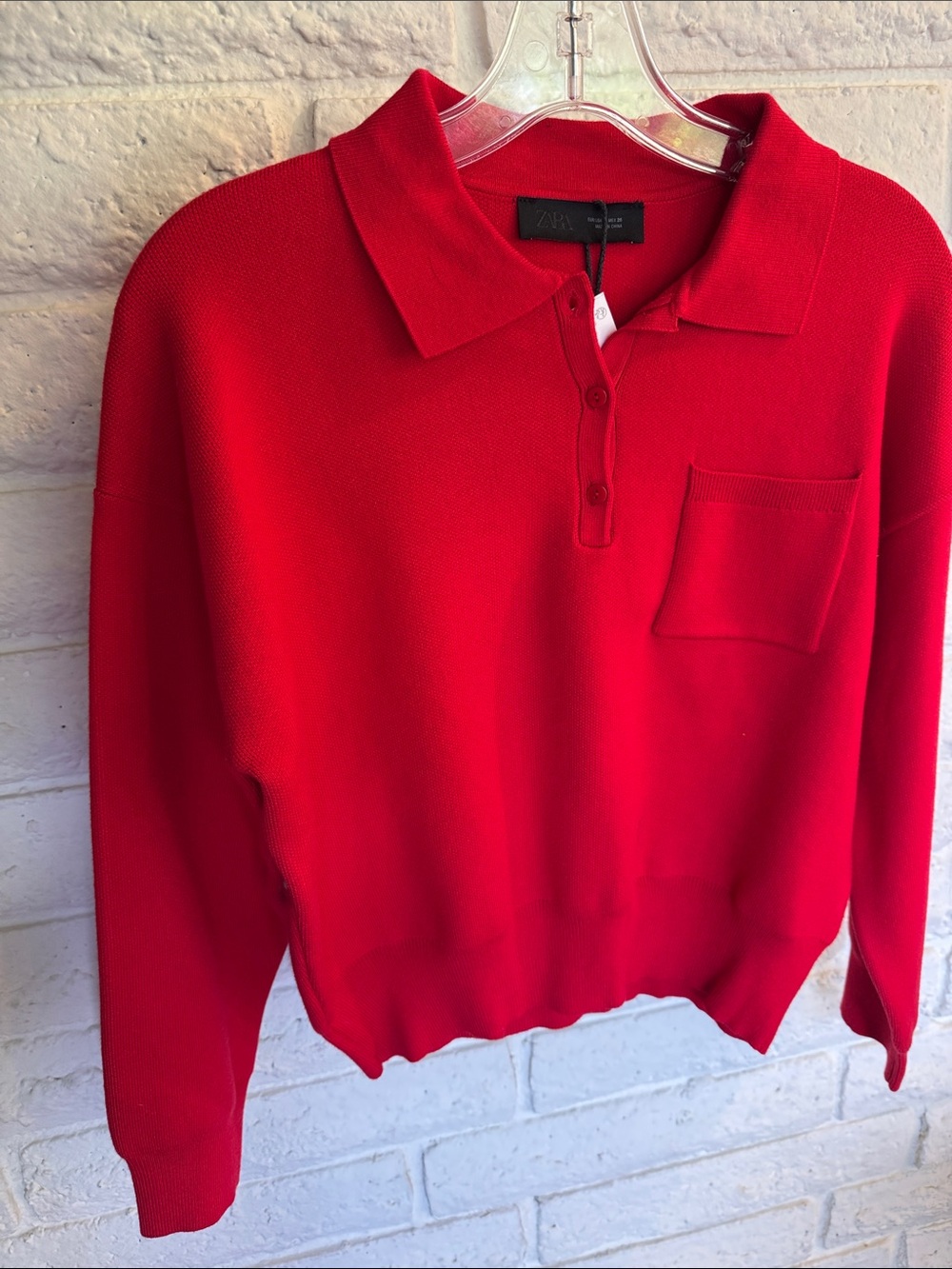 Zara Bright Red Polo-Knit Sweater